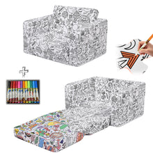 Load image into Gallery viewer, 2-in-1 Toddler Sofa Bed - Fairy Tale Coloring Kids Couch for Playroom, Convertible Sofa to Lounger Washable Cover