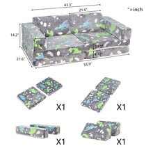 Load image into Gallery viewer, 8 PCS Play Couch Sofa for Kids Medium Size, Modular Kids Play Couch, Dinosaur Grey HLD080