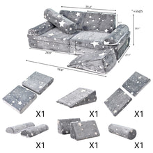 Load image into Gallery viewer, 9PCS Sectional Sofa for Creative Kids Girls and Boys Bedroom, Grey Star HLD082