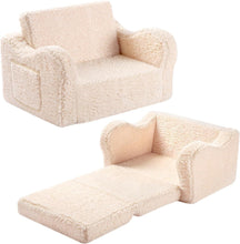 Load image into Gallery viewer, Kids Extra Wide Chairs for Toddler, 2-in-1 Toddler Soft Sherpa Couch Fold Out, Convertible Sofa to Lounger for Girls and Boys
