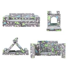 Load image into Gallery viewer, 8 PCS Play Couch Sofa for Kids Medium Size, Modular Kids Play Couch, Dinosaur Grey HLD080