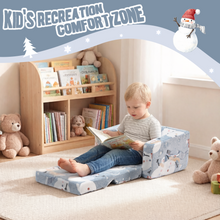 Load image into Gallery viewer, Toddler Chair – Convertible Glowing Snowman Flip-Out Kids Sofa | Kids Couch with Blanket – Soft Filled, Ideal for Playroom & Bedroom (Snowman)