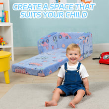 Load image into Gallery viewer, Toddler Couch 2-in-1 Glow in The Dark - Convertible Kids Sofa Chair to Lounger, Soft Plush Fold-Out Sofa Bed with Side Pocket, Washable Cover, Safe Non-Toxic Furniture for Boys Girls (Blue Car)