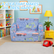 Load image into Gallery viewer, Toddler Couch 2-in-1 Glow in The Dark - Convertible Kids Sofa Chair to Lounger, Soft Plush Fold-Out Sofa Bed with Side Pocket, Washable Cover, Safe Non-Toxic Furniture for Boys Girls (Blue Car)