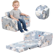 Load image into Gallery viewer, Toddler Chair – Convertible Glowing Snowman Flip-Out Kids Sofa | Kids Couch with Blanket – Soft Filled, Ideal for Playroom & Bedroom (Snowman)