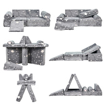 Load image into Gallery viewer, 9PCS Sectional Sofa for Creative Kids Girls and Boys Bedroom, Grey Star HLD082