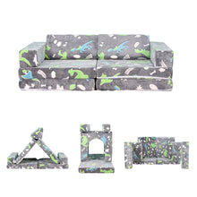 Load image into Gallery viewer, 8 PCS Play Couch Sofa for Kids Medium Size, Modular Kids Play Couch, Dinosaur Grey HLD080
