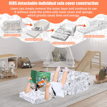 Load image into Gallery viewer, 2-in-1 Toddler Sofa Bed - Fairy Tale Coloring Kids Couch for Playroom, Convertible Sofa to Lounger Washable Cover