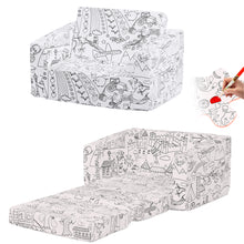 Load image into Gallery viewer, 2-in-1 Toddler Sofa Bed - Fairy Tale Coloring Kids Couch for Playroom, Convertible Sofa to Lounger Washable Cover