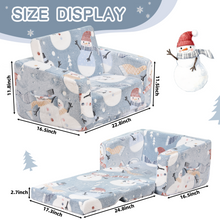Load image into Gallery viewer, Toddler Chair – Convertible Glowing Snowman Flip-Out Kids Sofa | Kids Couch with Blanket – Soft Filled, Ideal for Playroom &amp; Bedroom (Snowman)
