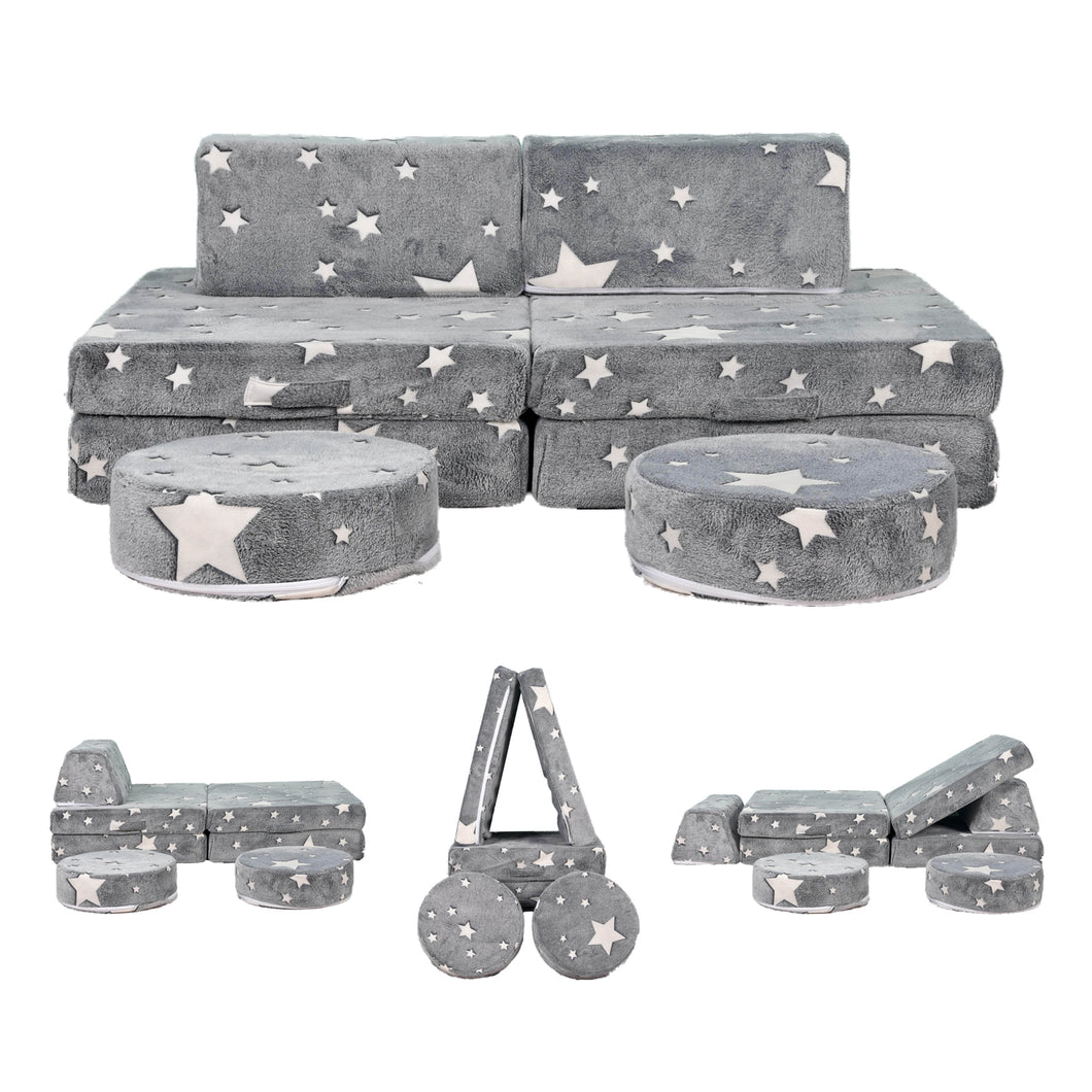 8 PCS Play Couch Sofa for Kids Medium Size, Grey Star HLD072