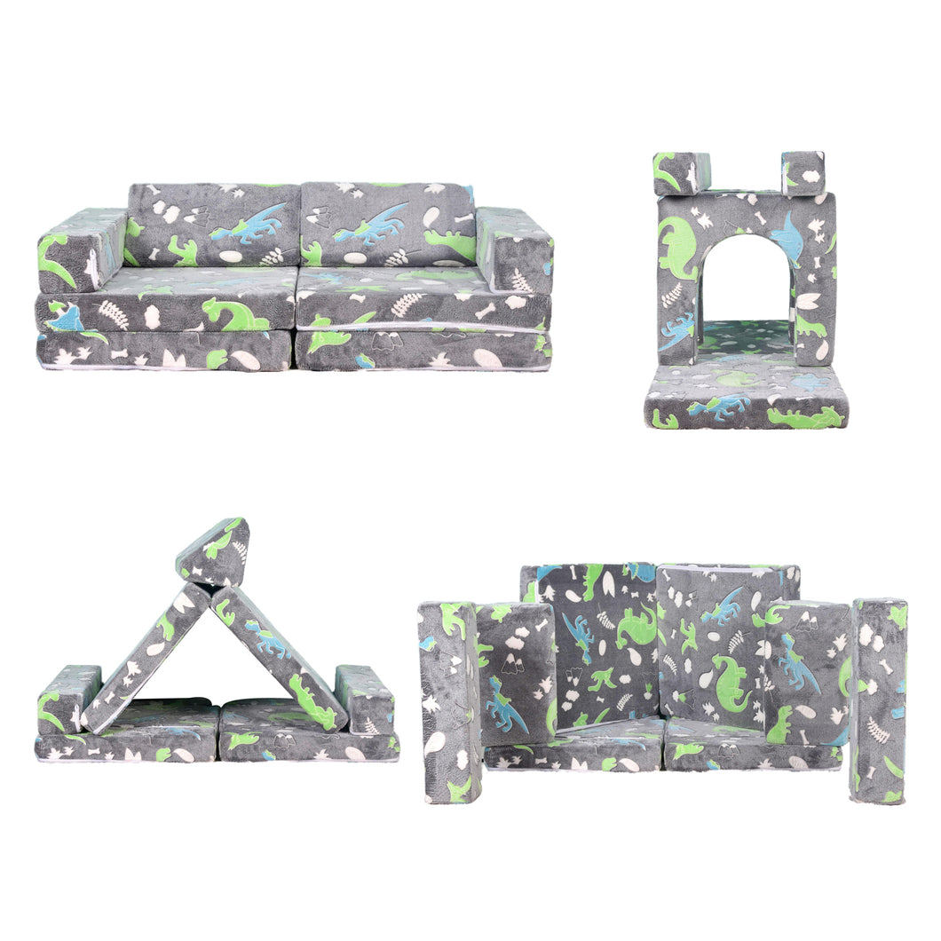 8 PCS Play Couch Sofa for Kids Medium Size, Modular Kids Play Couch, Dinosaur Grey HLD080