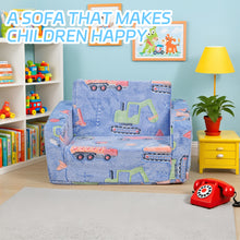 Load image into Gallery viewer, Toddler Couch 2-in-1 Glow in The Dark - Convertible Kids Sofa Chair to Lounger, Soft Plush Fold-Out Sofa Bed with Side Pocket, Washable Cover, Safe Non-Toxic Furniture for Boys Girls (Blue Car)
