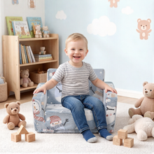 Load image into Gallery viewer, Toddler Chair – Convertible Glowing Snowman Flip-Out Kids Sofa | Kids Couch with Blanket – Soft Filled, Ideal for Playroom &amp; Bedroom (Snowman)
