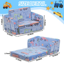 Load image into Gallery viewer, Toddler Couch 2-in-1 Glow in The Dark - Convertible Kids Sofa Chair to Lounger, Soft Plush Fold-Out Sofa Bed with Side Pocket, Washable Cover, Safe Non-Toxic Furniture for Boys Girls (Blue Car)
