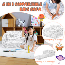Load image into Gallery viewer, 2-in-1 Toddler Sofa Bed - Fairy Tale Coloring Kids Couch for Playroom, Convertible Sofa to Lounger Washable Cover
