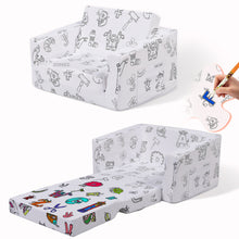 Load image into Gallery viewer, 2-in-1 Toddler Sofa Bed - Fairy Tale Coloring Kids Couch for Playroom, Convertible Sofa to Lounger Washable Cover

