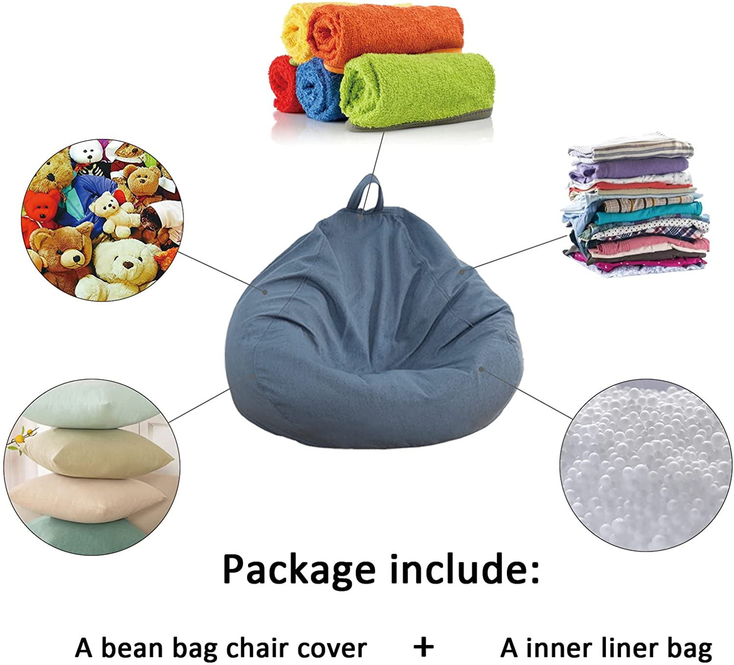 LELINTA Set of 2 Bean Bag Chair Cover Unfilled,Furniture for Kids, Large  Classic Bean Bag Chair Alternative Seating Cover for Home Cotton Linen